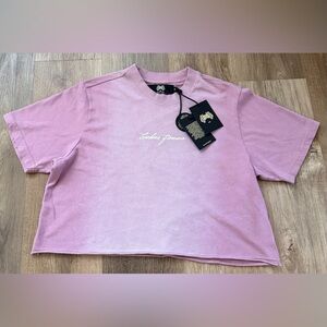 Darc Sport Womens Our Script Premium Cropped Tee Pink Smoke Spine Sz Medium NWT